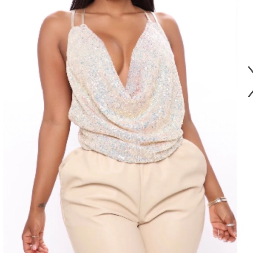 Sequin Cowl Neck Top (PLUS)